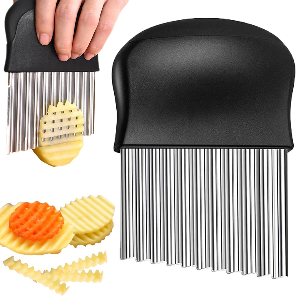 ZIBUYU Crinkle Cutter Knife, Potatoes Crinkle Fry Cut and Vegetable Cutter for Veggies, Stainless Steel Carrot Slicer(Black) ZIBUYU Crinkle Cutter Knife, Potatoes Crinkle Fry Cut and Vegetable Cutter for Veggies, Stainless Steel Carrot Slicer(Black)